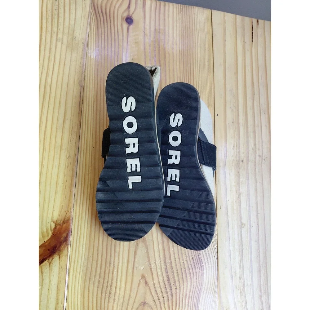 SOREL 'Ella II' Black Leather‎ Flip Flop Strappy Sandals 6 Excellent Condition